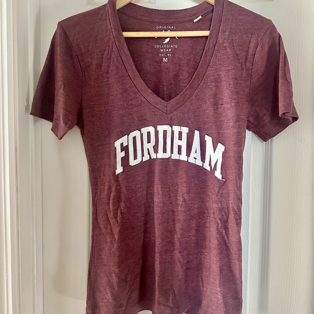 Fordham Women's Maroon V-Neck T-Shirt Size Medium